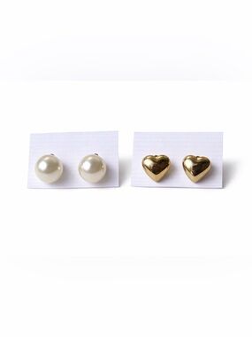 Classic Pearl and Gold Stud Earring Set - White & Gold